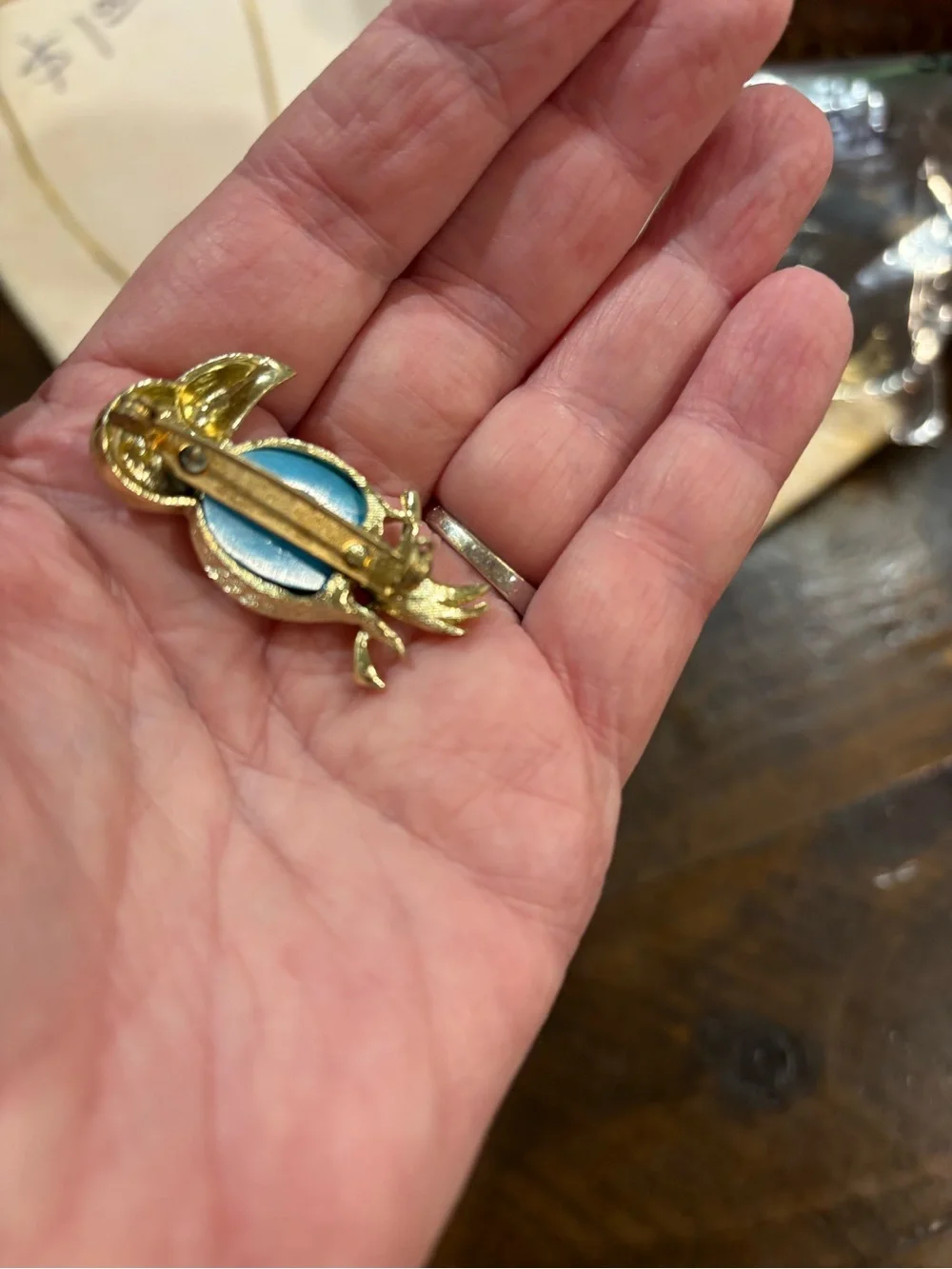 Gold-Tone Parrot Brooch with Turquoise Cabochon and Pink Accent